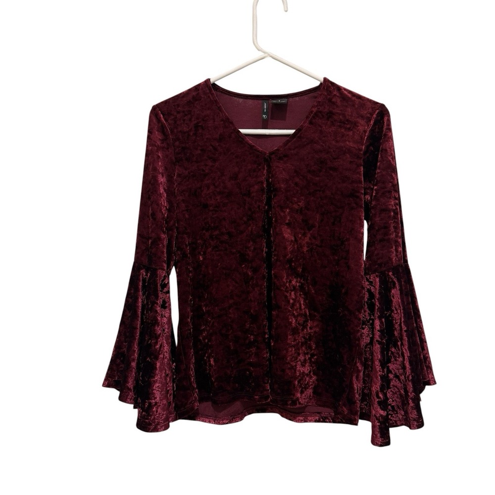 Crushed Velvet Burgundy Peasant Top Womens M Bell Sleeve Whimsigoth Vamp
